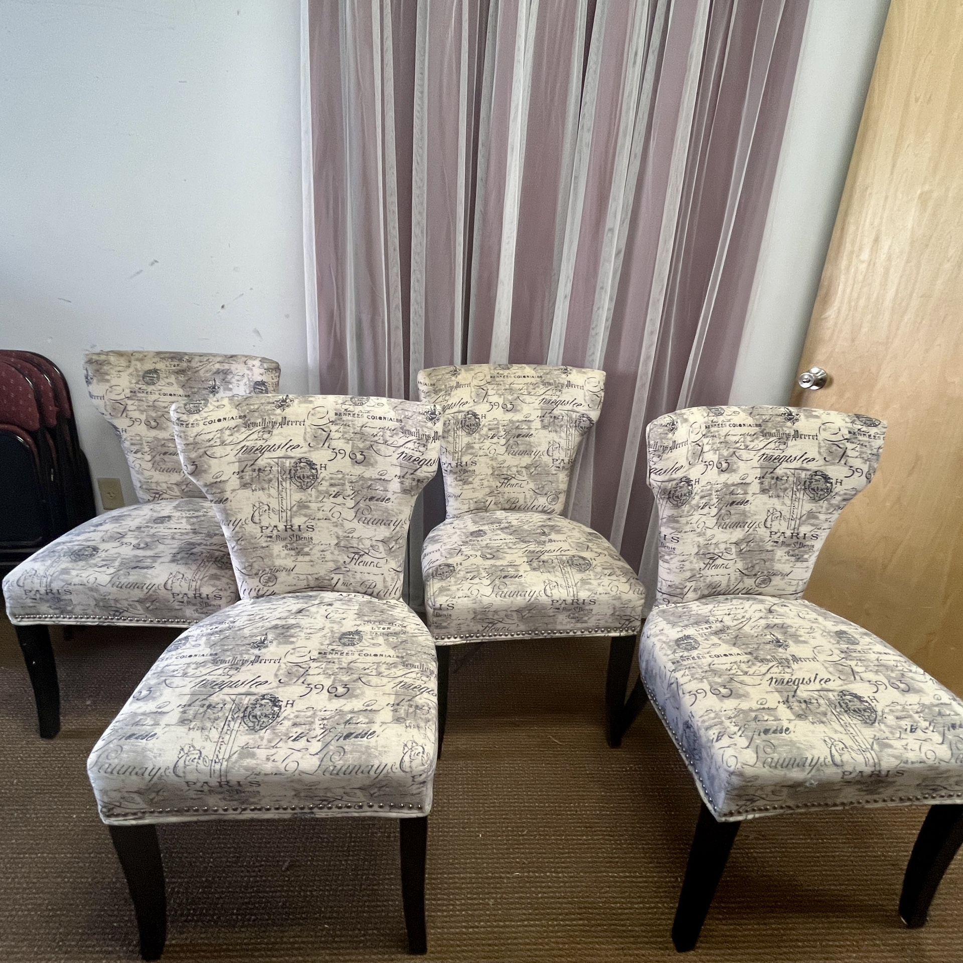 4 Black and White Upholstered Dining Chairs. French Theme