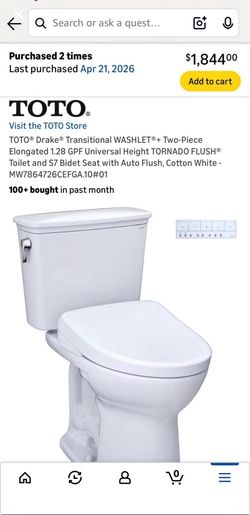 Toto toilet with S7 bidet. 50% off!