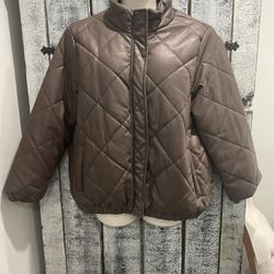 CI Sono Faux Brown Leather Quilted Puffer Jacket Coat Size 3X