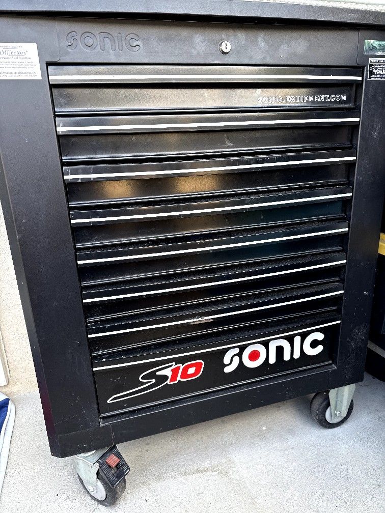 SONIC S10 ROLLING TOOL BOX CHEST, 8 DRAWERS (BLACK) EXTRA DEPTH TOOLBOX WITH TOOLS
