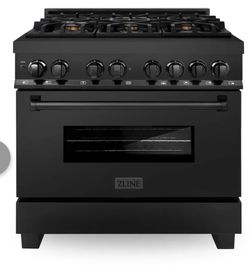 ZLINE Kitchen and Bath 36 in. 6-Burner Dual Fuel Range with Brass Burners in Black Stainless Steel