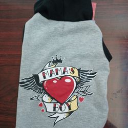 Vibrant Life, Dog and Cat Clothes, Mama's Boy Valentine Pet Hoodie, Gray