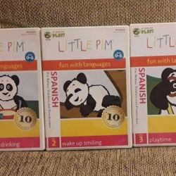 set of 3  "Little Pim"  spanish language dvds for babies, toddlers and preschoolers ages 0-5