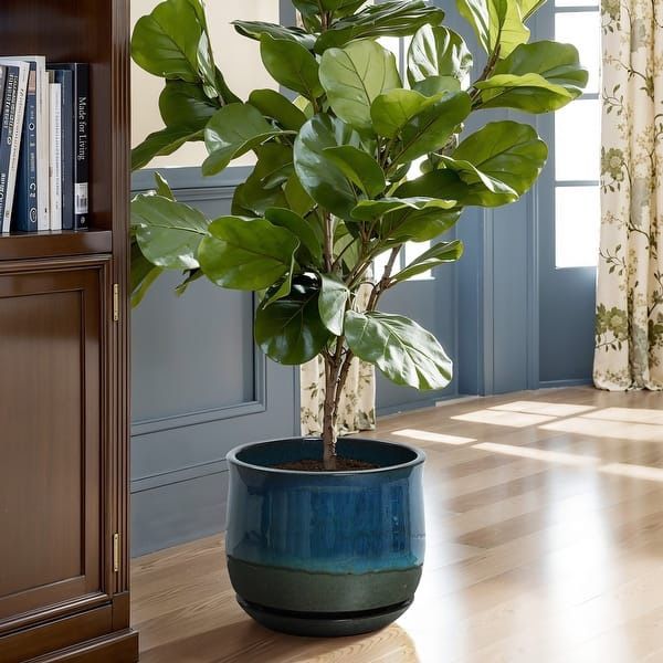 Blue and Green Ombre Round Decorative Ceramic Floor Planter Pl2293