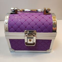 Purple Faux Leather 5" x 3" x 4" 2 Tier Jewelry Storage Box, Red Felt Interior with Mirror & Ring Tray