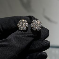 New 14k Gold Lab Diamond Cluster Flower Earrings
