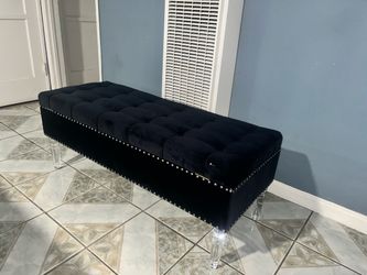 Black Velvet Tufted Storage Bench with Acrylic Legs