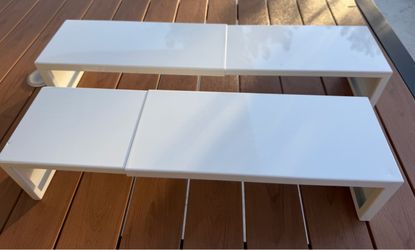 2 White Expandable Steel Shelf Organizers - Multipurpose. Priced for Fast Sale!
