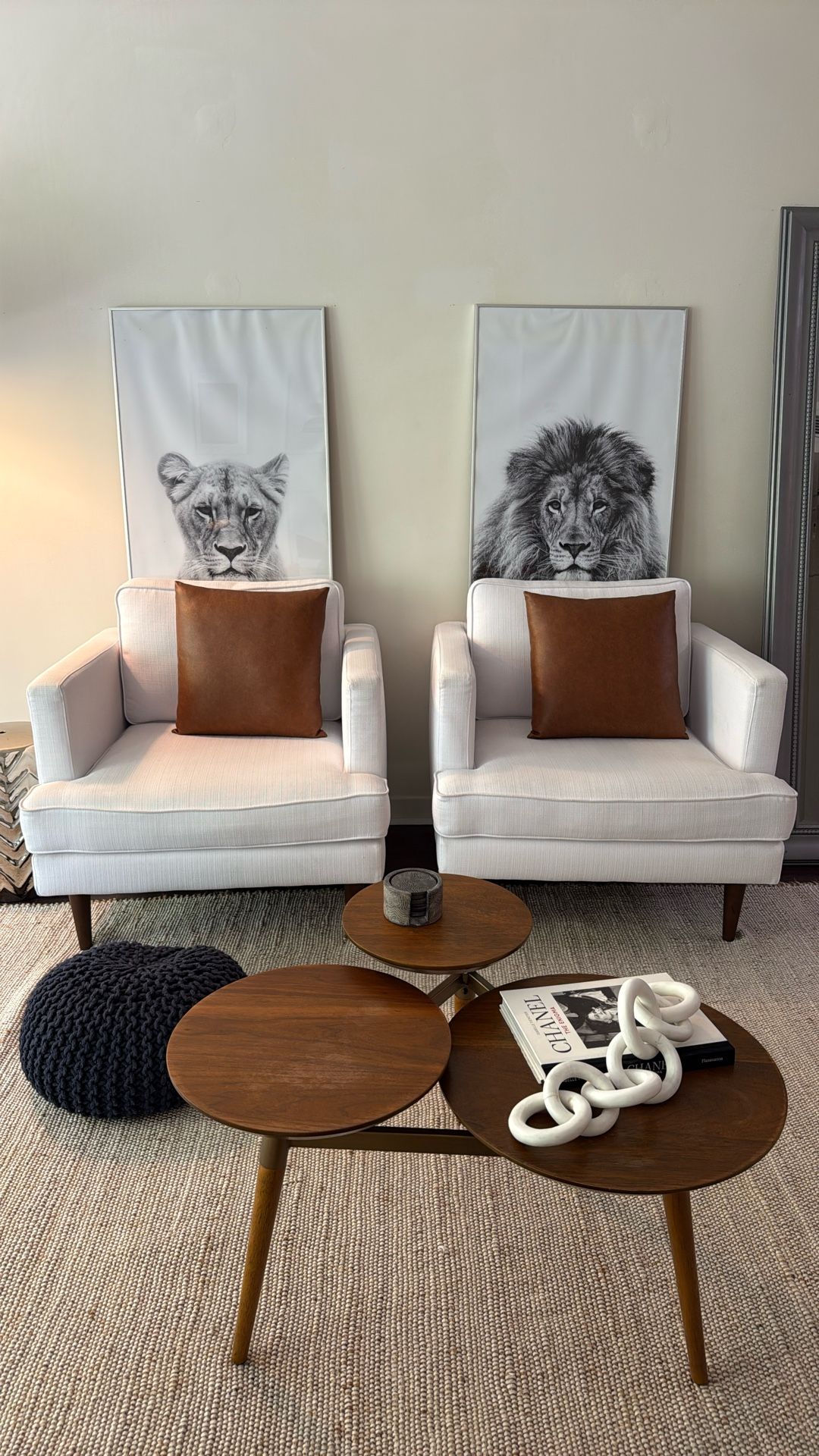 2 White Oversized Modern Arm Chairs