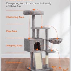 Cat Tree, 53.1-Inch Cat Tower for Indoor Cats, Multi-Level Cat Condo with Removable Washable Perch Cover, Cat Furniture with Scratching Post and Board