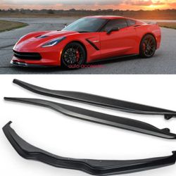 C7 Front Lip splitter & Side Skirts Rocker Panels Black 2014-2019 Corvette C7 All Models ZR1 Style
