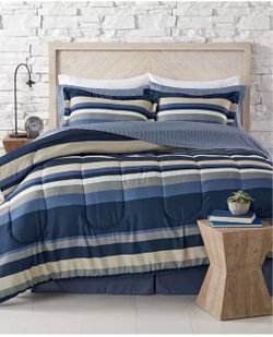 Twin Reversible Comforter Bedding Set – Blue/Gray Stripe
