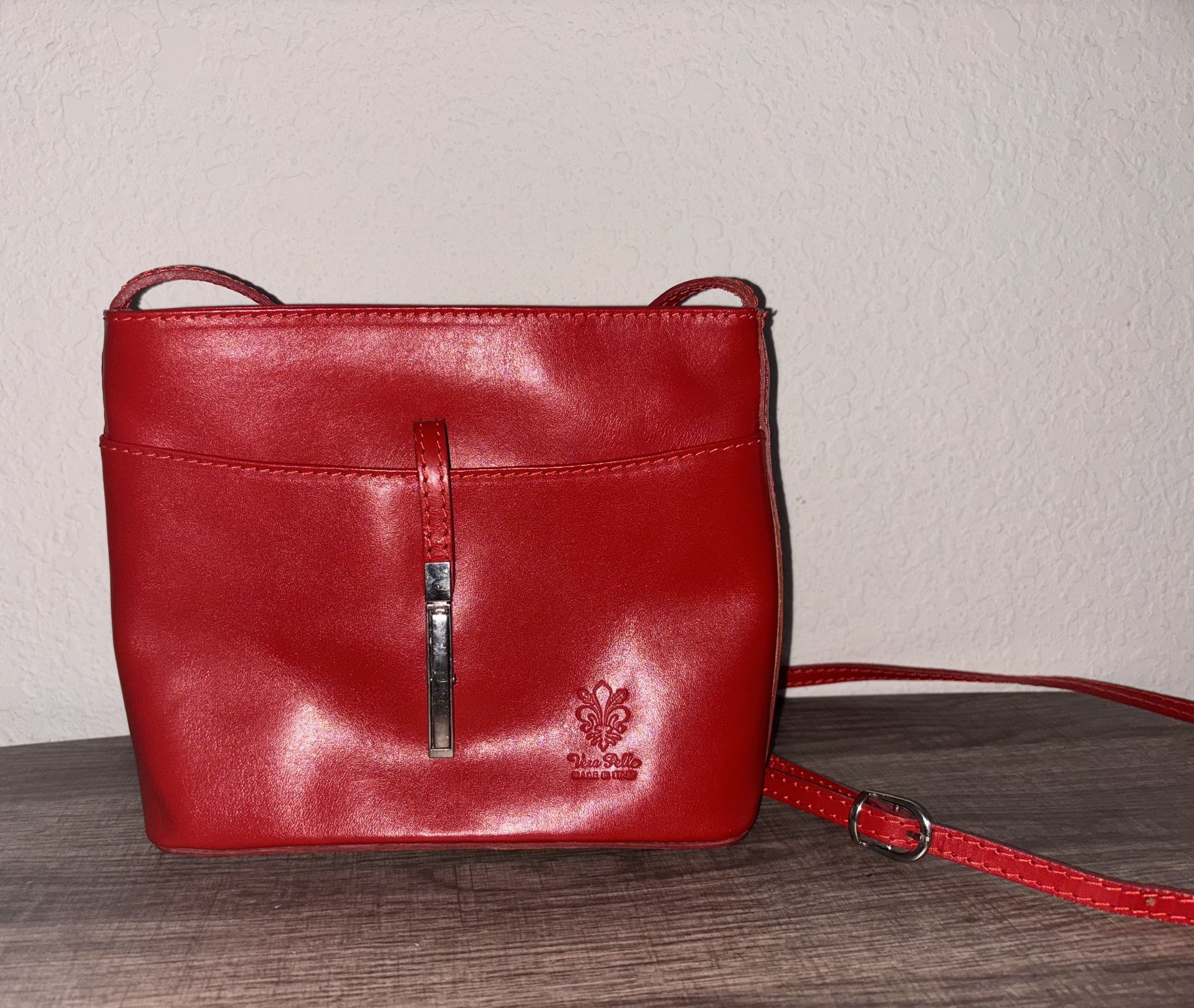 Authentic Vera Pelle Red Italian Leather Crossbody Purse