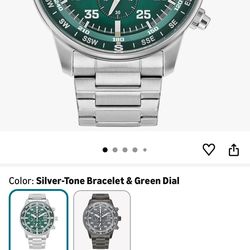 Citizen Eco-Drive Brycen con cronógrafo, modelo CA0699-59X, diseñado con una caja de acero inoxidable, esfera verde y una función de brújula integrada