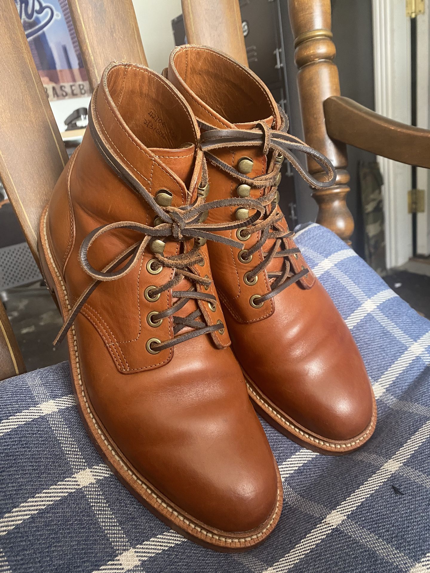 Grant Stone Diesel Saddle Tan Leather Plain Toe Boot Men’s Size 10 D This pair of saddle tan Diesel boots have a few weeks of  main image 4