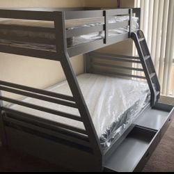 Twin/Full Bunk Bed Frame With Mattresses 