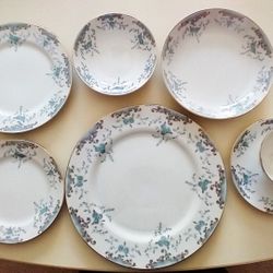 China, Imperial China pattern 5303 Seville, designed by W Dalton (Japan), Blue Roses, Gray Scrolls, 12 large 10.25 “ plates 12 soup bowls 7.5”, 12 sma