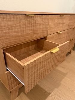 Wood Dresser with Fluted Drawers and Gold Pulls