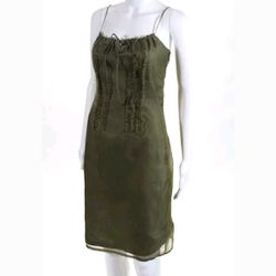 CYNTHIA ROWLEY GREEN FRINGE RUFFLE SPAGHETTi dress
