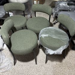 Dark Green Dining Chairs Set of 4, Boucle Dining Chair with 4" Thick Cushions Modern Kitchen Dining Room Chairs with Curved Backrest Round Upholstered