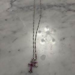 Chrome Heart Pink Diamond Necklace 