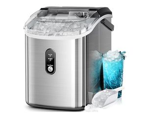 Nugget Ice Makers Countertop, 35Lbs/24H, Portable Sonic Ice Machine with Self-Cleaning/One-Click Operation for Home/Office(Stainless Steel Silver)