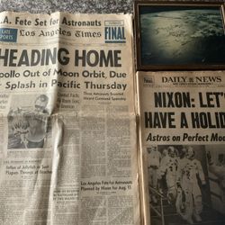 Two VTG. 1969 Newspapers L.A. Times, N.Y. Daily News On Space Travel W/ Photo Ge
