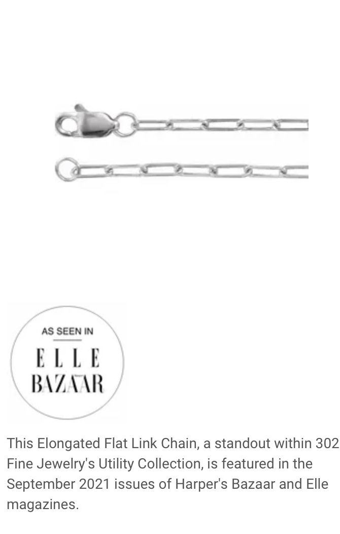 10K White 2.1 mm Elongated Link Cable 18" Chain