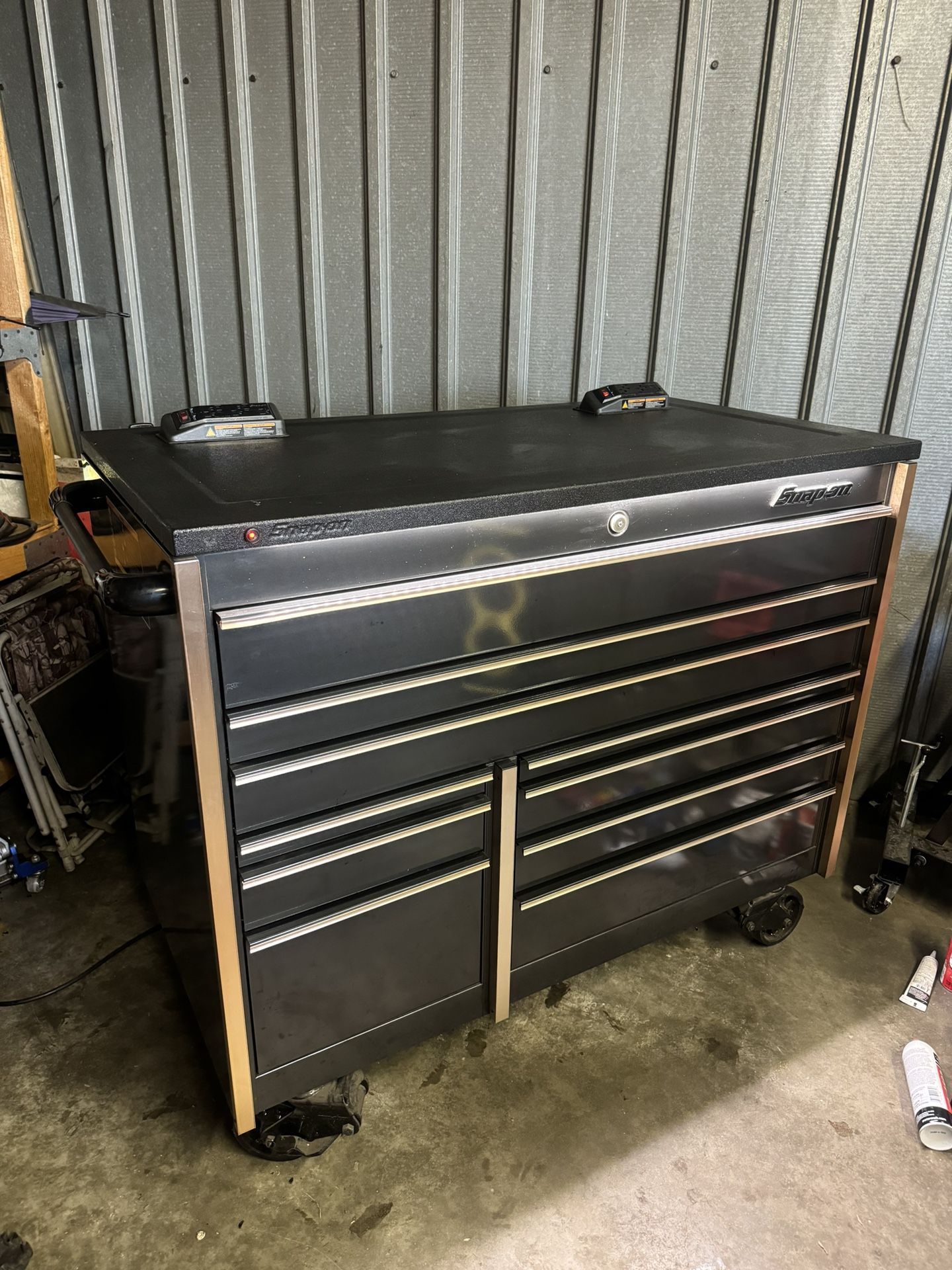 Snap On 54" 10-Drawer Double-Bank Masters Series Roll Cab Tool Box With Bed Liner PowerTop™ with LED Light