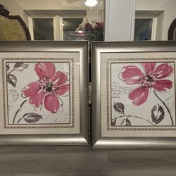 🌸 Set of 2 Framed Pink Floral Wall Art Prints