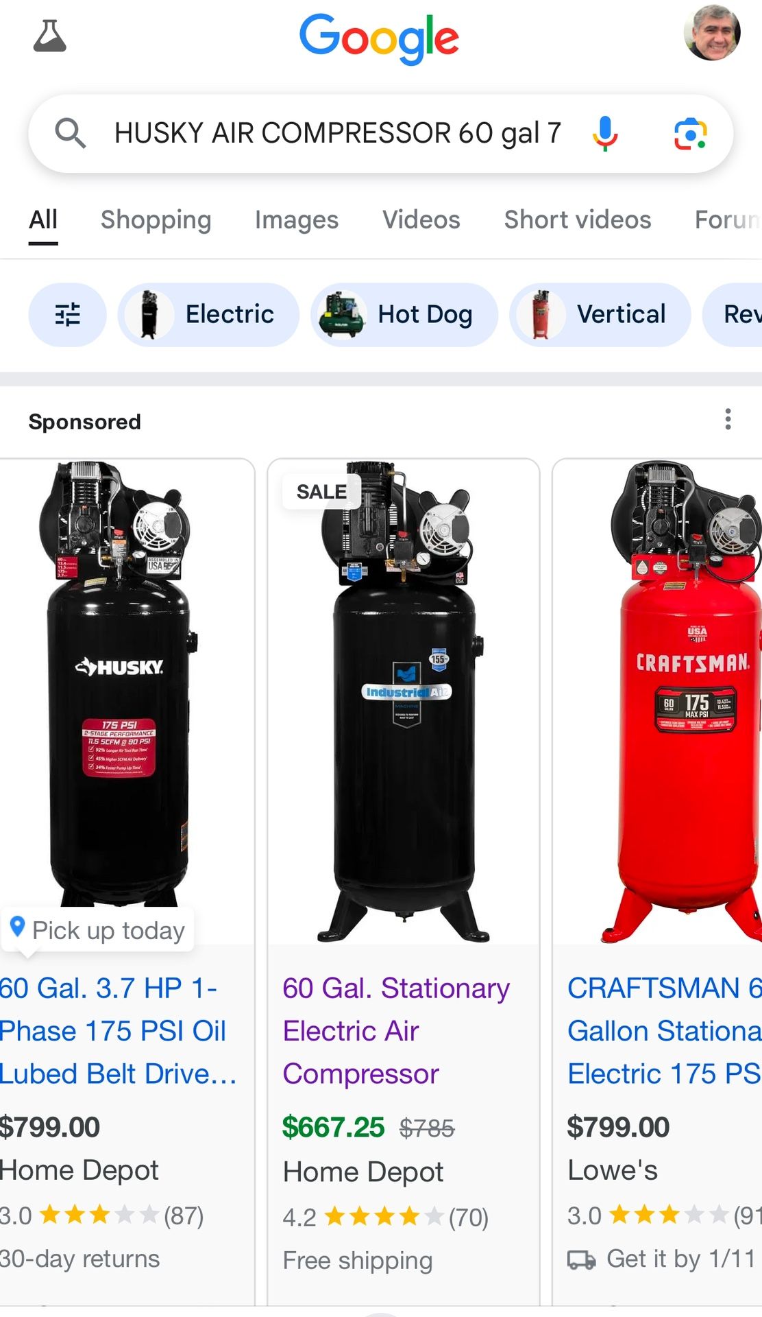 HUSKY AIR COMPRESSOR 60 gal 7 hp
