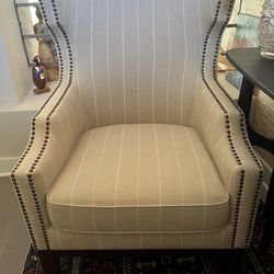 Chair - Wingback Style - Tan w/white Pin Stripes
