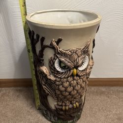 Vintage Ceramic 3D Owl Planter Umbrella Stand