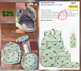 Kinder size dinosaur backpack set