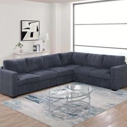 Large Gray Sectional Corduroy Sofa, Free Delivery ✅ 6 Seater Modern Grey Sectional 