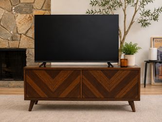 Piero Chevron Mid-Century Modern Media Console / TV Stand – Solid Wood