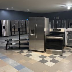 3 Piece Bundle Deal Refrigerator Electric Range And Tv Entertainment Stand