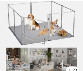 Foldable Pet Whelping Box with Mat Dog Playpen Anti-chew Acrylic Pen Fence