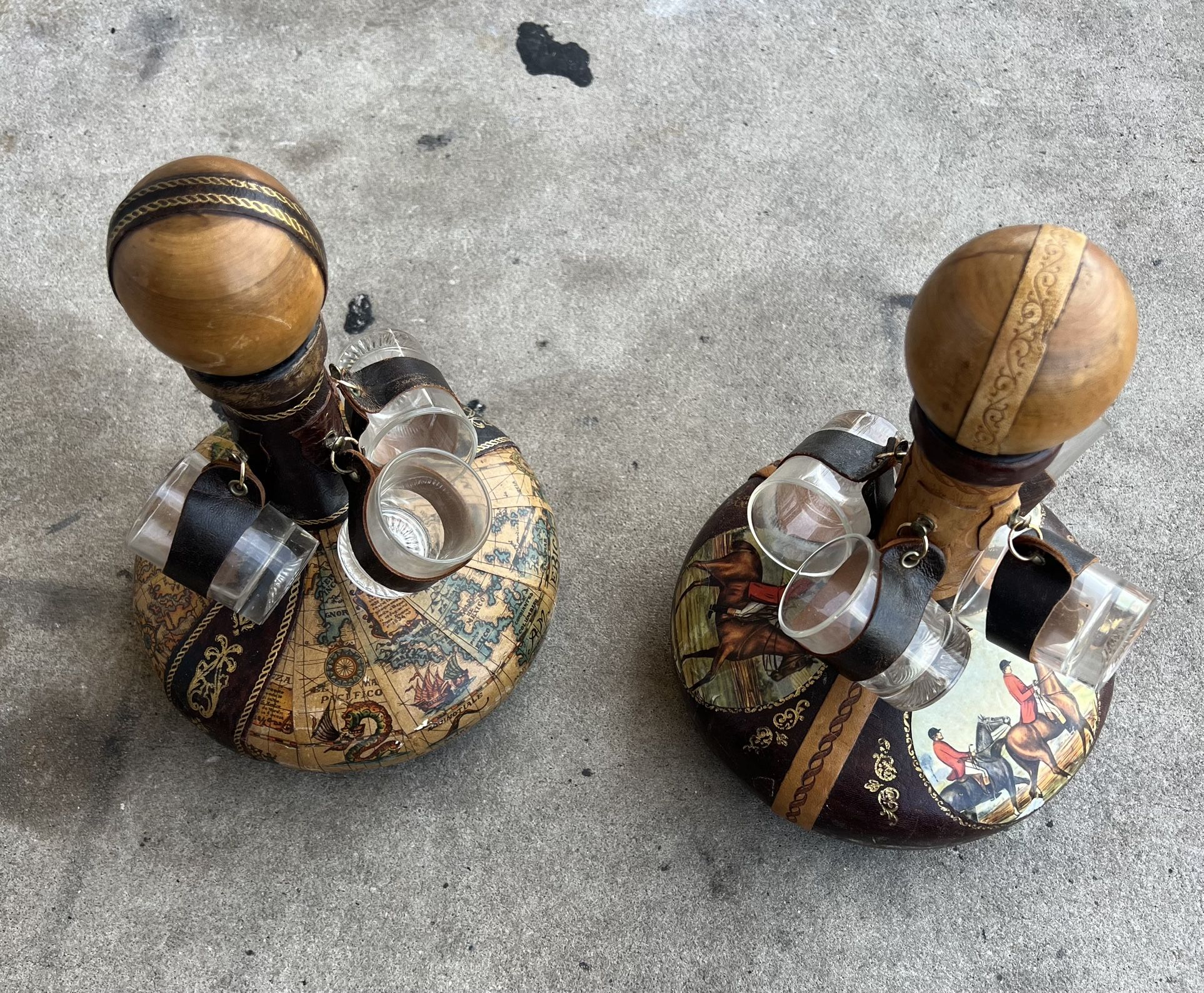 Leather Old World Map Wine Decanter Bottle with Shot Glasses $50 For Both