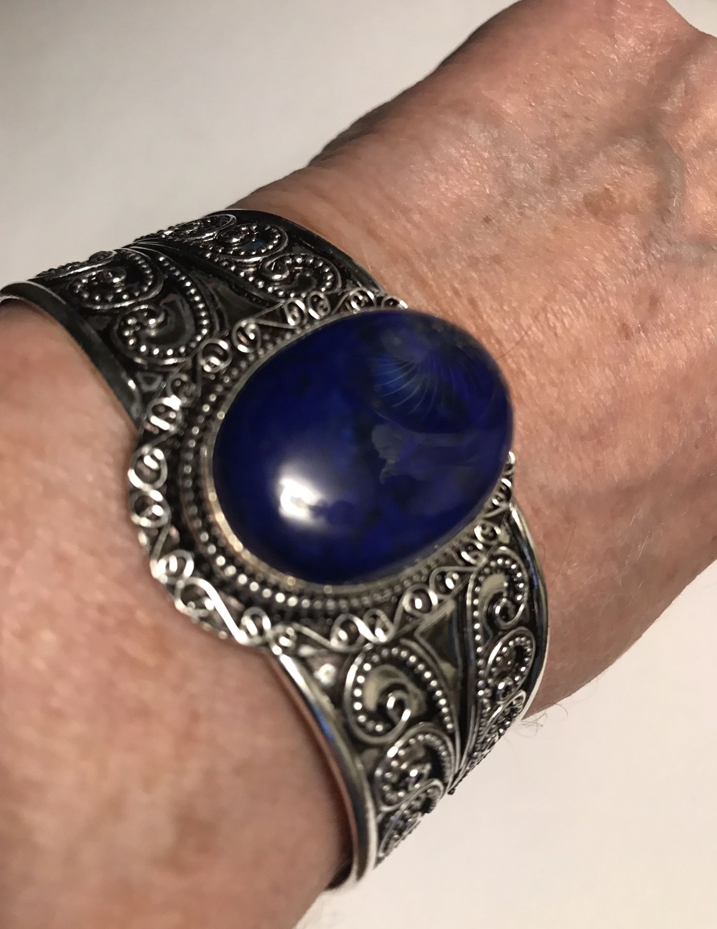 Lapis Lazuli 925 Sterling Silver Cuff Bracelet 