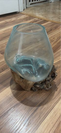 Blown glass wood bowl
