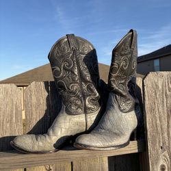 Tony Lama Western Boots Gray Textured Belly Leather Men’s 9D Vintage Style 8286