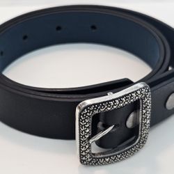 Vintage Judith Jack Sterling Silver Belt Buckle And BC 1" Black Leather Belt