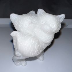White Stone Carved Double Cat Figurine