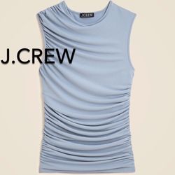 (NEW) (1 AVAILABLE) WOMEN’S J.CREW BLUE RUCHED SHELL TOP IN MATTE JERSEY - SIZE: LARGE 