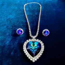 Titanic Blue Diamond Rhinestone Necklace w/Matching Earrings From Jeannette's Jewelry Box Collection
