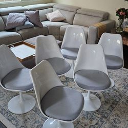 Tulip Mid-century Dining Swiwel Chairs White-Grey 6 Set