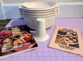 Vintage Tupperware Microwave Stack Cooker 7-pc set w 2 Recipe Books