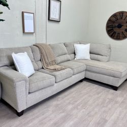 WE DELIVER! 🚚 - Bernie & Phyl’s Cream Tufted Modern Sectional Couch with Chaise