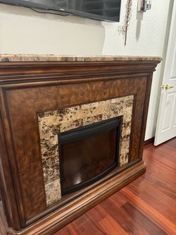 Electric Fireplace Mantel Cabinet with Marble Surround